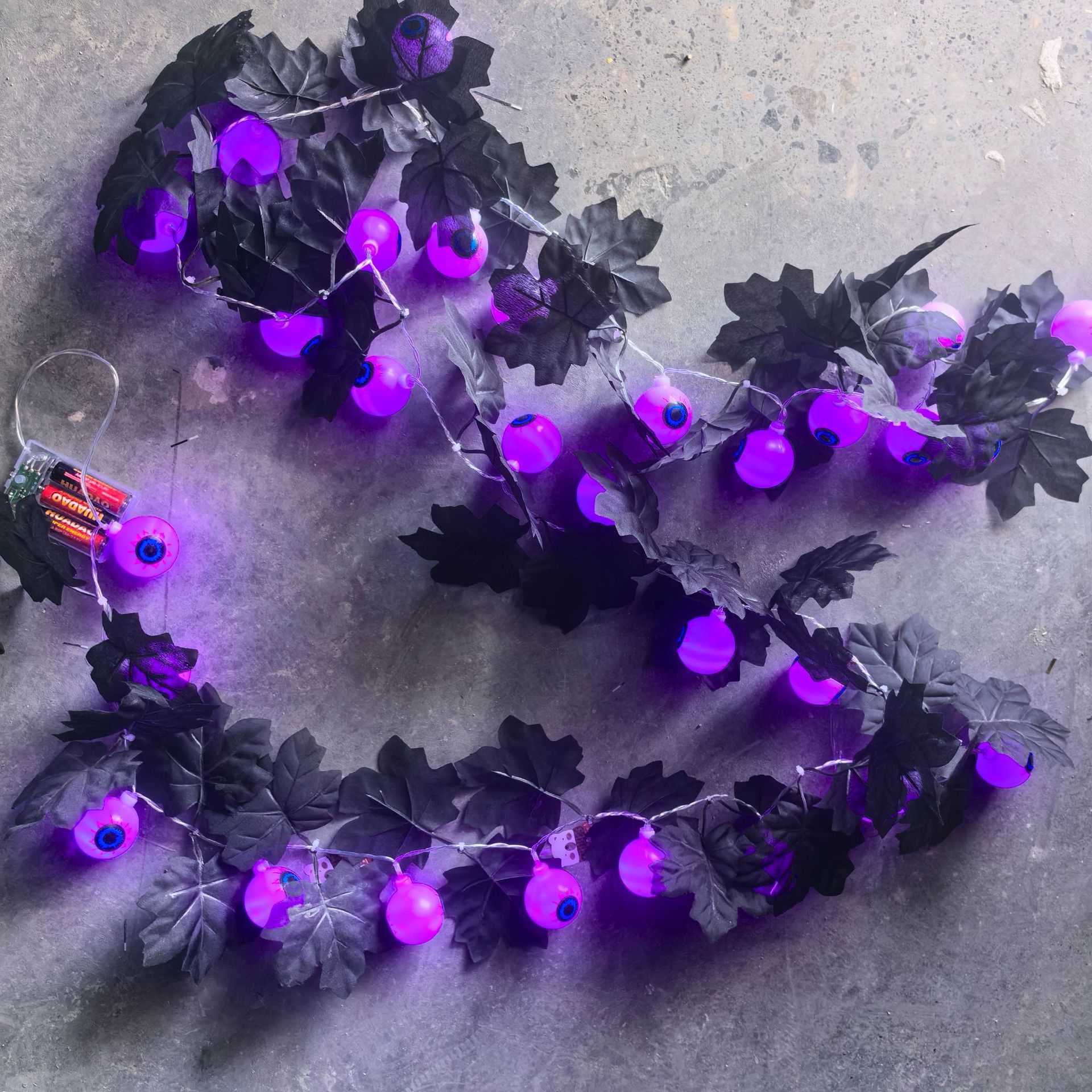 2024 cross-border new Halloween black maple leaf eyeball LED string ghost festival atmosphere decoration lights