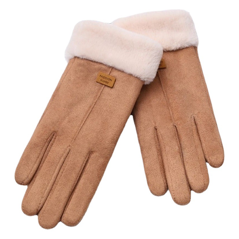 Gloves Women's Winter Velvet Thickened Warm Driving Cute Riding Autumn and Winter Windproof Cold-proof Touchscreen Cotton Gloves