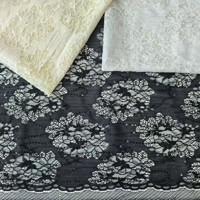 130g brocade cotton ribbed embroidered lace fabric, floral cutout tablecloth accessories, base layer dress