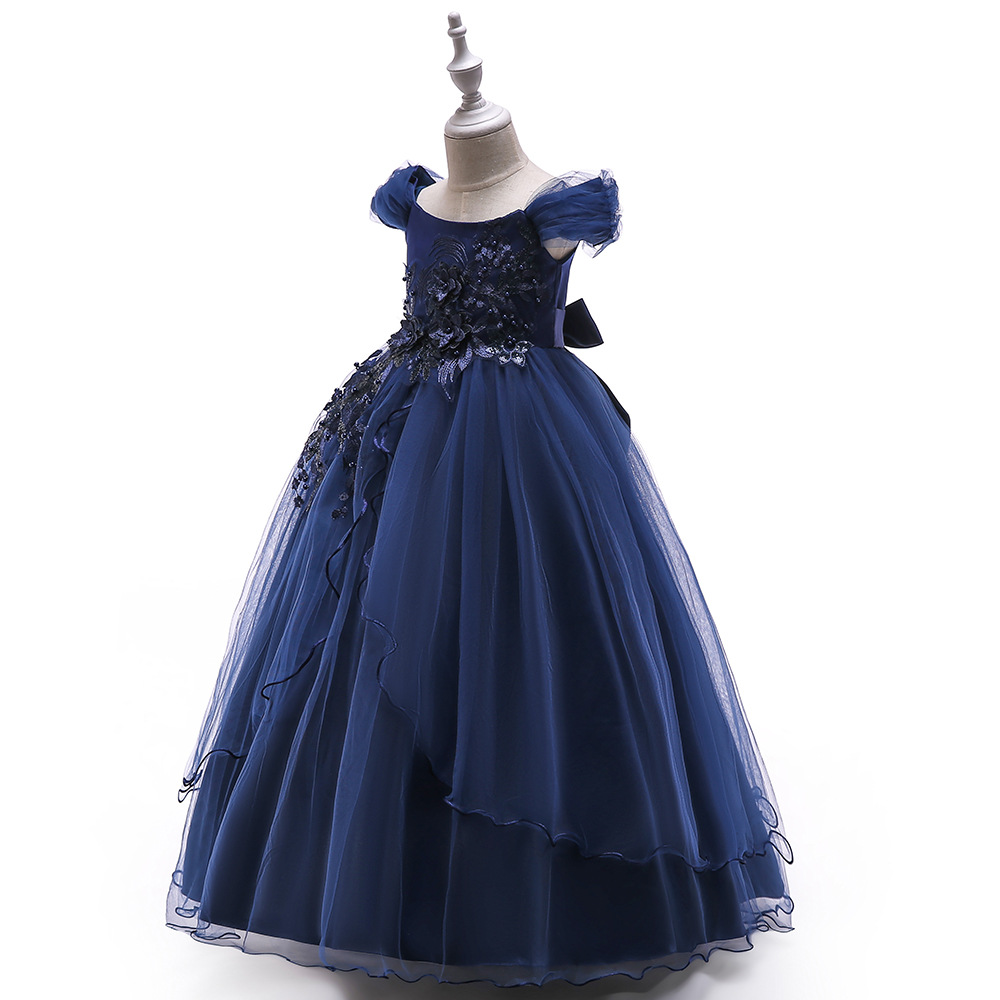 Picture of Children's Wedding Dress Dress Children's Sling Off-Shoulder Mesh Piano Performance Dress Host Long Dress