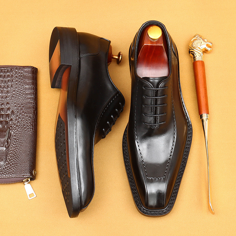 Picture of [vip for] business formal leather shoes men's soft-soled professional work shoes pointed British retro Oxford men's shoes