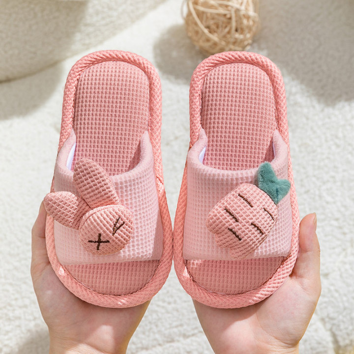 Children's Slippers Linen Slippers Spring and Summer Indoor Kindergarten Children's Parent-child Baby Boys Floor Non-slip Slippers