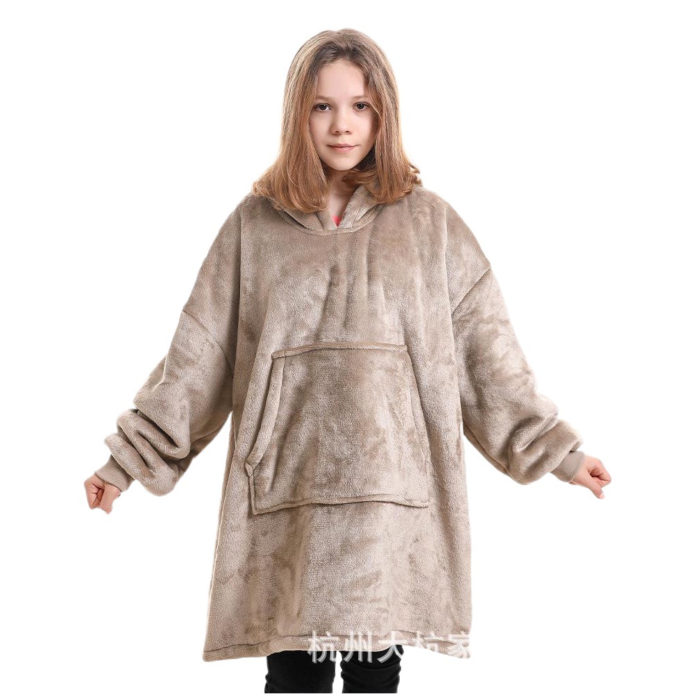 Fleece-Lined Lazy Blanket Hoodie, Double-Layer Fleece, Autumn and Winter Oversized Casual Loungewear Sweatshirt for Women, Printed Parent-Child Design