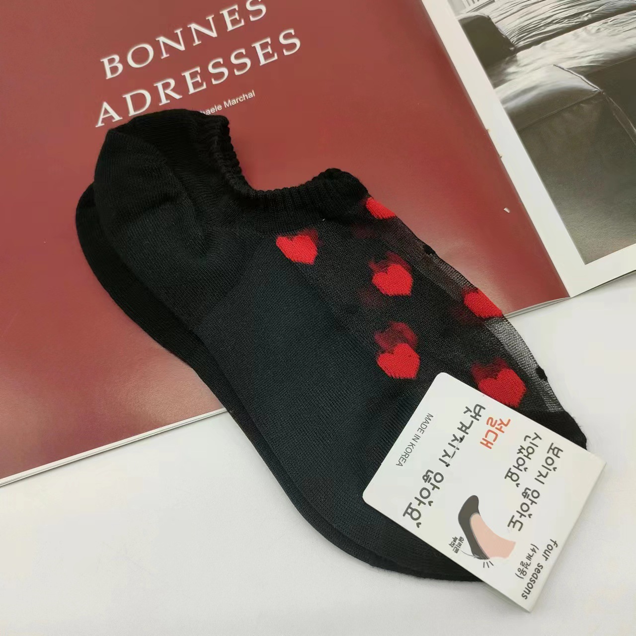 Picture of Summer Thin Mesh Mesh Silk Cotton Bottom Love Smiling Face Shallow Mouth Boat Socks Heel Silicone South Korea Socks