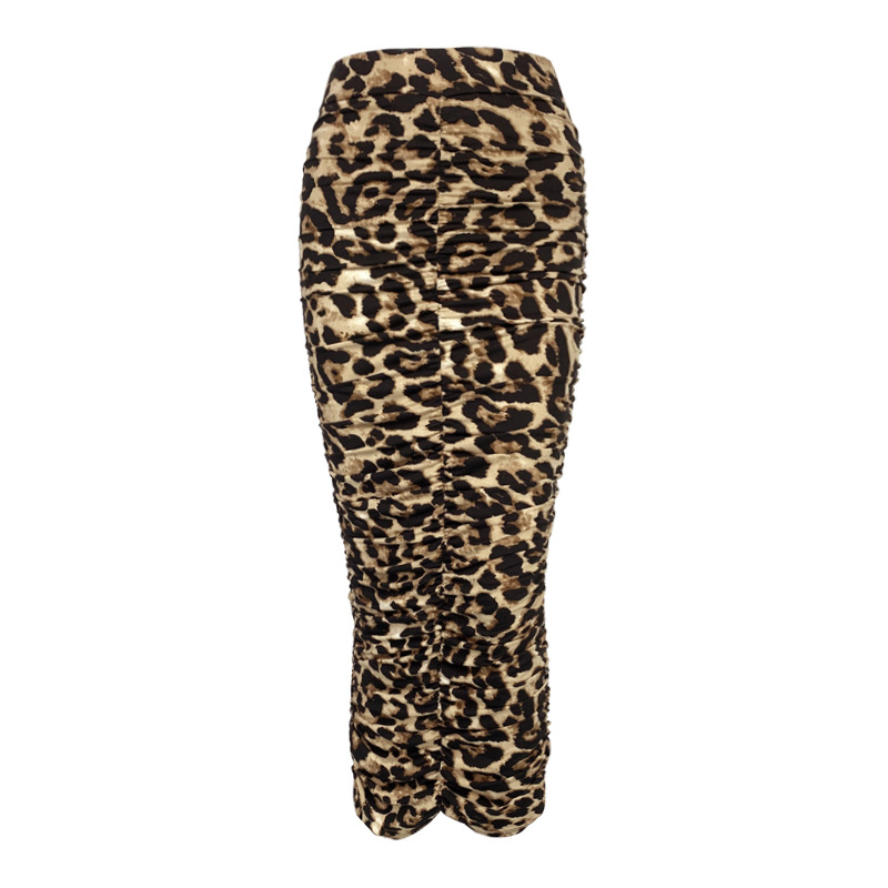 Picture of 2025 Spring and Summer New High-Waisted Leopard Print Skirt European and American Fashion Sexy Tight Pleated Slit Mid-Length Skirt