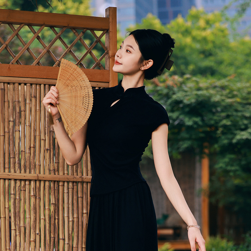 Picture of Classical Dance Clothing Adult Short-sleeved Top Thin Slimming Irregular Modern Dance Clothing Daily Wear Dancing Clothing