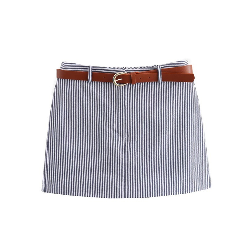 American Retro Stripesd Belted Skirt Culottes Summer New High Waist Slimming Look Hip Sexy Short Skirt Shorts