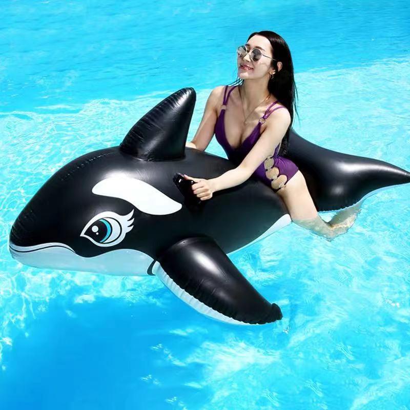 Black Whale Mount Dolphin Swimming Ring Inflatable Pool Riding Toy Children Adult Water Floating Row Floating Bed