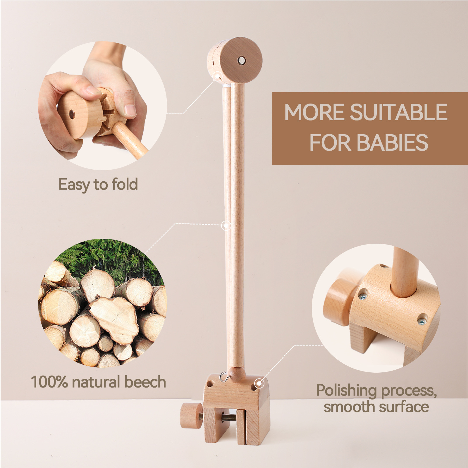 Picture of Wooden Rotating Arch Baby Bed Hanging Bed Bell Bracket Mosquito Net Pendant Baby Bed Accessories Newborn Comfort Bed Bell