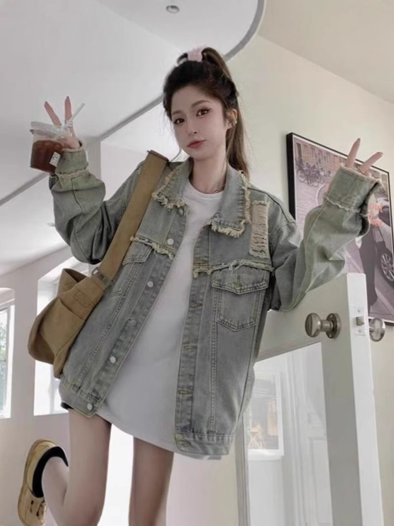 Picture of Cross-border Spring and Autumn New Denim Coat Women's Design Sense Niche American Style Retro High-end Sense Rick All-match Top Trendy