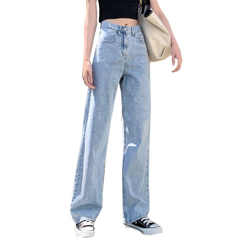 Picture of High-Waisted Jeans for Women in Autum New Korean Style Drapedy Tall and Slim Floor-Length Pants Loose Straight Wide-Leg Long Pants