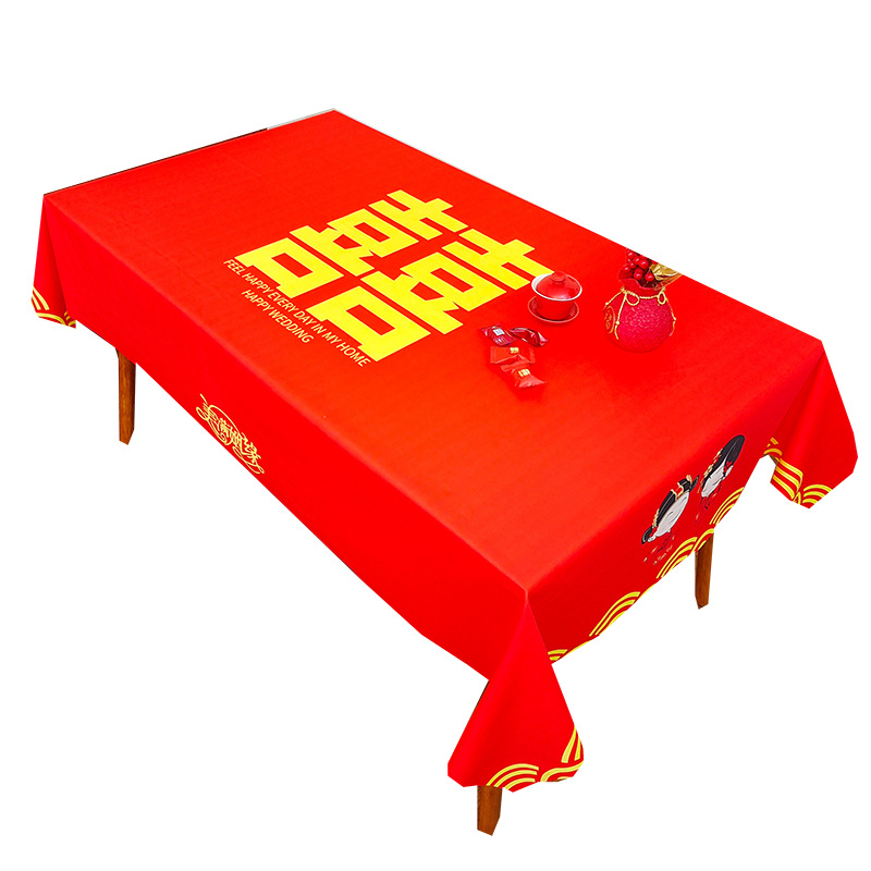 Picture of Wedding Tablecloth Red Festive Wedding Decoration Wedding Banquet Set Table Coffee Table Dining Tablecloth