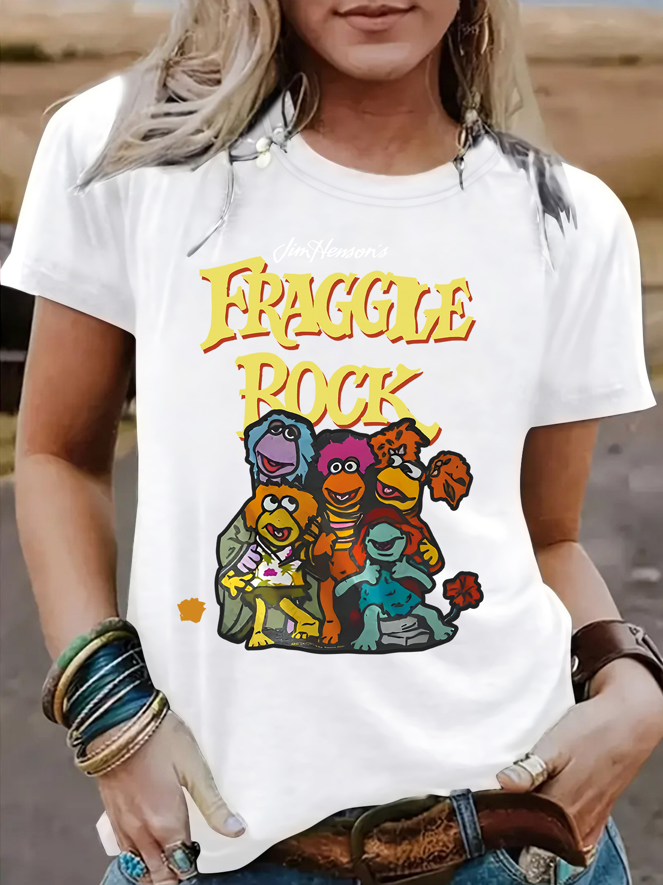 Picture of Cross-border Cute Short-sleeved Fraggle Rock Cartoon Characters Printed Round Neck Loose Short-sleeved T-shirt Women Wholesale
