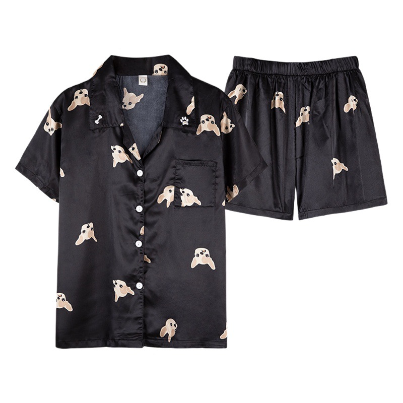 Ice Silk pajamas short sleeve thin loose women's summer new couple silk online live cartoon suit wholesale