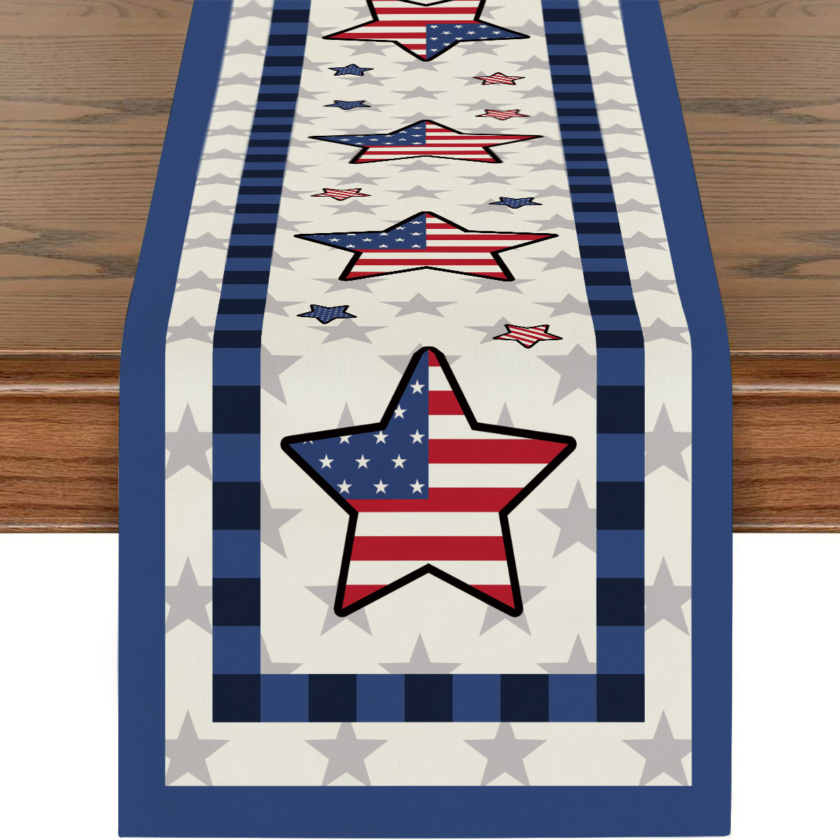 Picture of Explosions US Independence Day Decorative Table Runner Linen Star-stripe Printed Tablecloth Patriot Holiday Atmosphere Table Runner