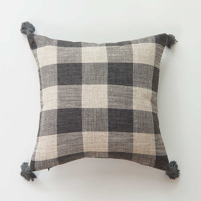 Picture of Xu Ai Thickened Cotton and Linen Texture Striped Plaid Multicolor Tassel Fashion Sofa Cushion Cover Factory in stock