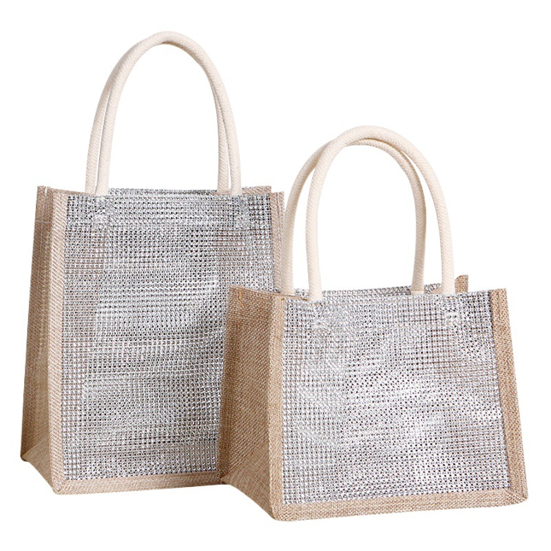 New spot wholesale rhinestone stitching imitation hemp handbag rhinestone jute bag imitation sack fashion flash Diamond handbag