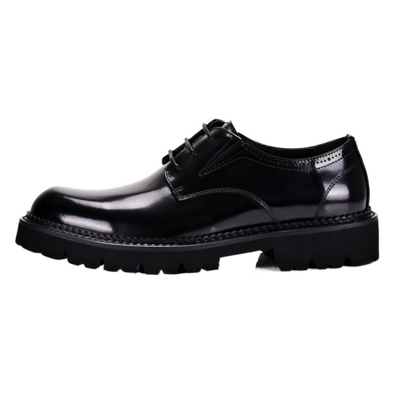 New business formal leather shoes British leather shoes lace-up small round toe thick bottom patent leather men's shoes Derby shoes