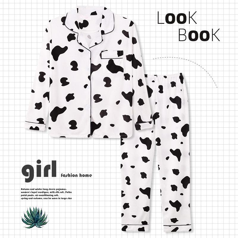 New Spring and Autumn Long Sleeve Pajamas Set Women's Lapel Cardigan V-Neck Casual Korean-style ins Home Clothes Two-piece Set Autumn