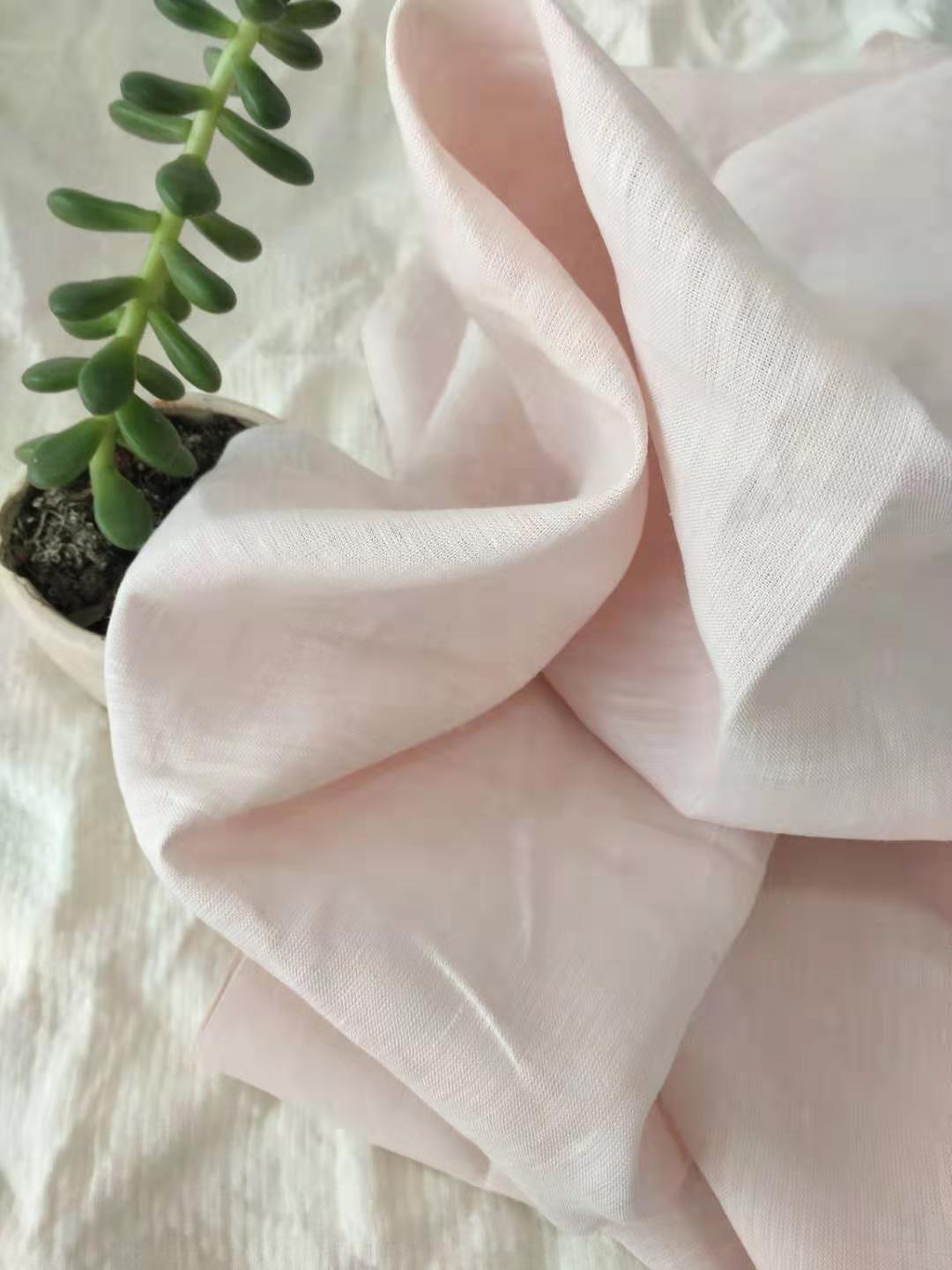 Picture of Meat pink pure linen fabric Light pink linen four-piece set Nordic linen sheet fabric curtain fabric