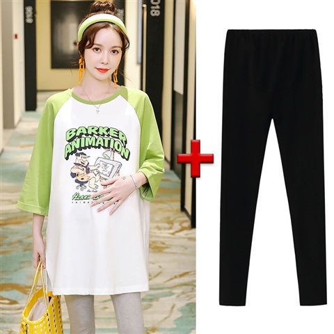 Picture of Pregnant Women's Spring T-shirt Autumn New suit Fashion Two-piece Early Spring Top Base Shirt Summer dress