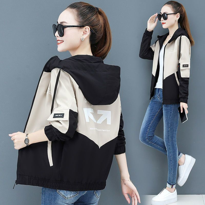 [Lint] Women's Coat Women's Hooded Spring and Autumn Korean Baseball Suit Casual plus size Coat Thin Jacket