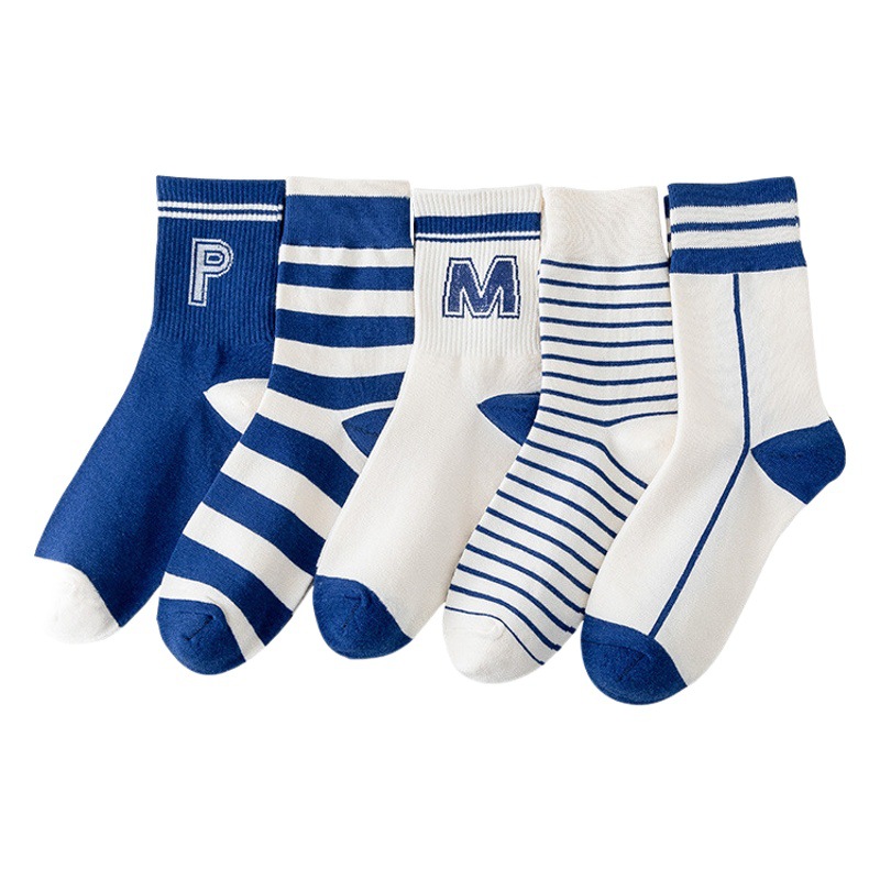 MP fashionable socks socks men's socks autumn and winter new mid-length socks blue ins fashion striped alphabet women's socks cotton socks