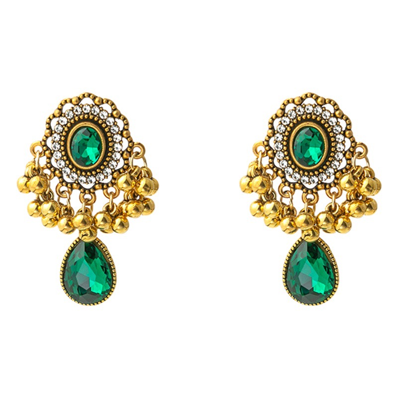 Europe and the United States cross-border supply of new fashion fan-shaped diamond drop earrings retro temperament color matching earrings wholesale women