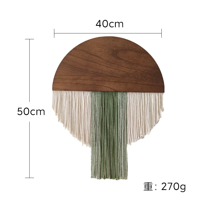 Picture of Bohemian Style Semicircular Wooden Board Tassel Tapestry B&B Cotton Tapestry Background Handmade Wall Hanging Woven Tapestry