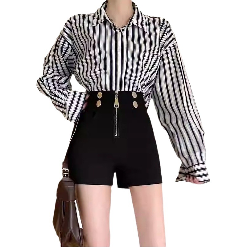 plus size Summer 2024 New Korean Style Elastic A- line Wide Leg Shorts Women's High Waist Slim-fit Slimming Hot Pants Trendy Spice Girls