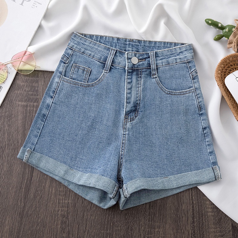 Crimped Jeans Women's Summer New A- line Straight All-match High Waist Wide-leg Pants ins Thin Casual Shorts for Women