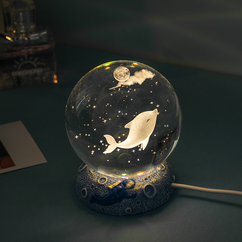 Cross-borDer Ocean 3D CarveD Crystal Ball Desktop Ornaments Night Light Decorations BirthDay Gifts for Girls anD Besties