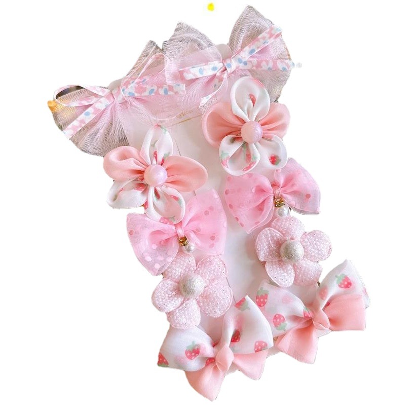Children's Mesh Flower Hairpin Cute Girl's Set Cloth Bag Does Not Harm Hair Duckbill Clip Baby's Bow Hairpin