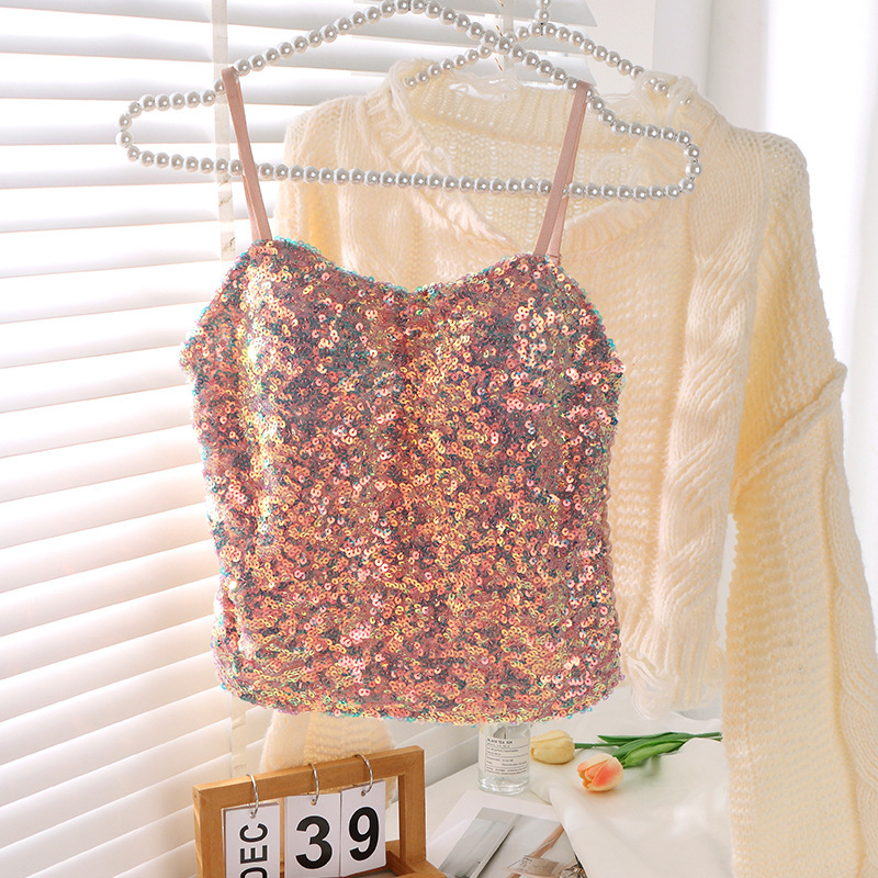 Picture of Foreign Trade Explosions Hot Girl Camisole Women's European and American Style Color Sequins Slim-fit Slimming Chest Camisole Vest Top