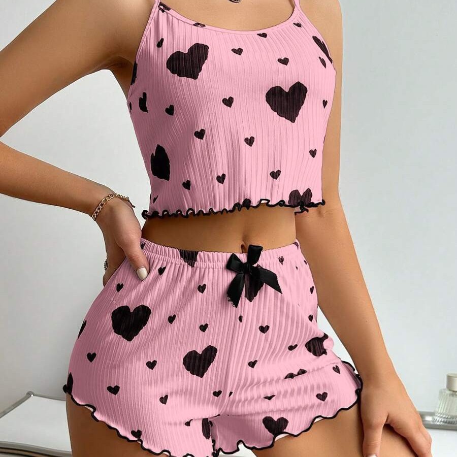 Cross-border Hot-selling Women's Home Clothes Love Printed Sling Shorts Casual Pit Strip Outwear European and American Women's Pajamas