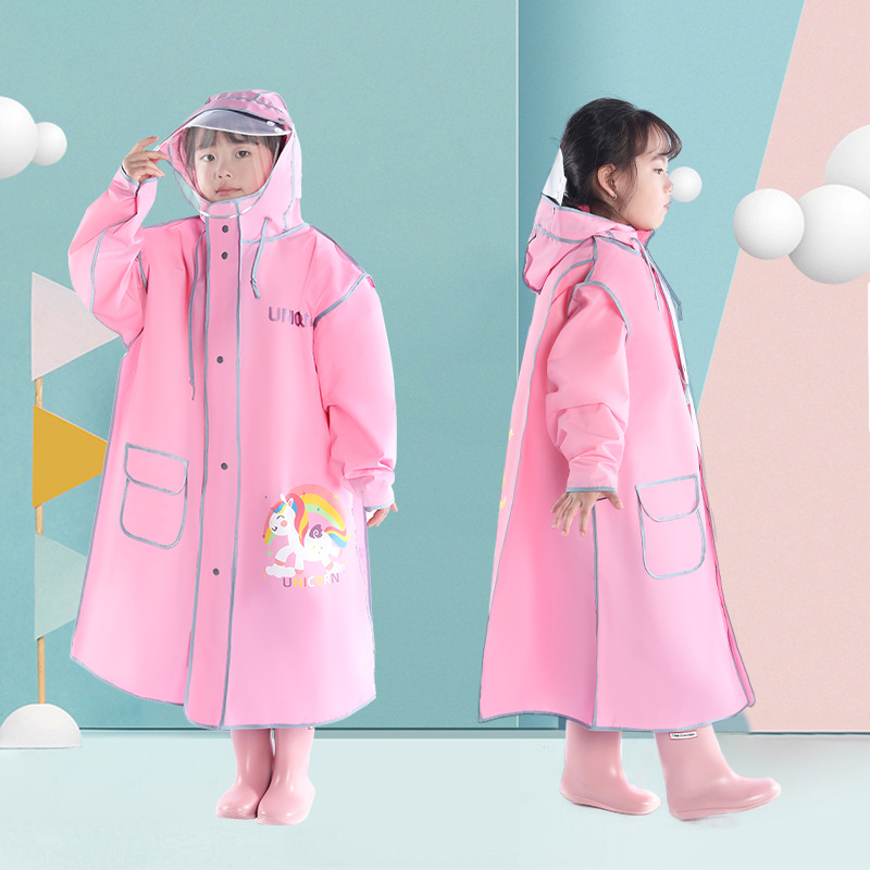 Picture of Children's Raincoat Kindergarten Baby Children Primary School Boys and Girls Raincoat with Schoolbag Double Brim Zipper Poncho