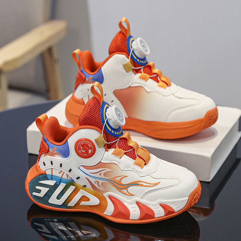 Children's Basketball Shoes, Men's Twist-Button Sports Shoes, Friction and Sound, Mesh Breathable Lightweight Training Shoes for Women, Suitable for All Seasons