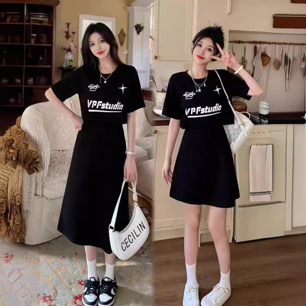 Picture of Plus Size Fat mm 2024 Summer Women's Skirt Small Fashion Casual Dress High Waist Slim Black A-Line Skirt