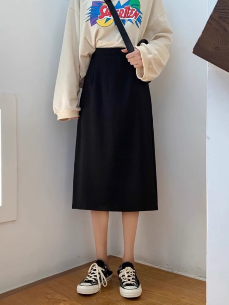 Mid-length Skirt Women's 2024 Spring New Dipper Rear Split One-step Skirt Fashionable Korean Style High A- line Skirt