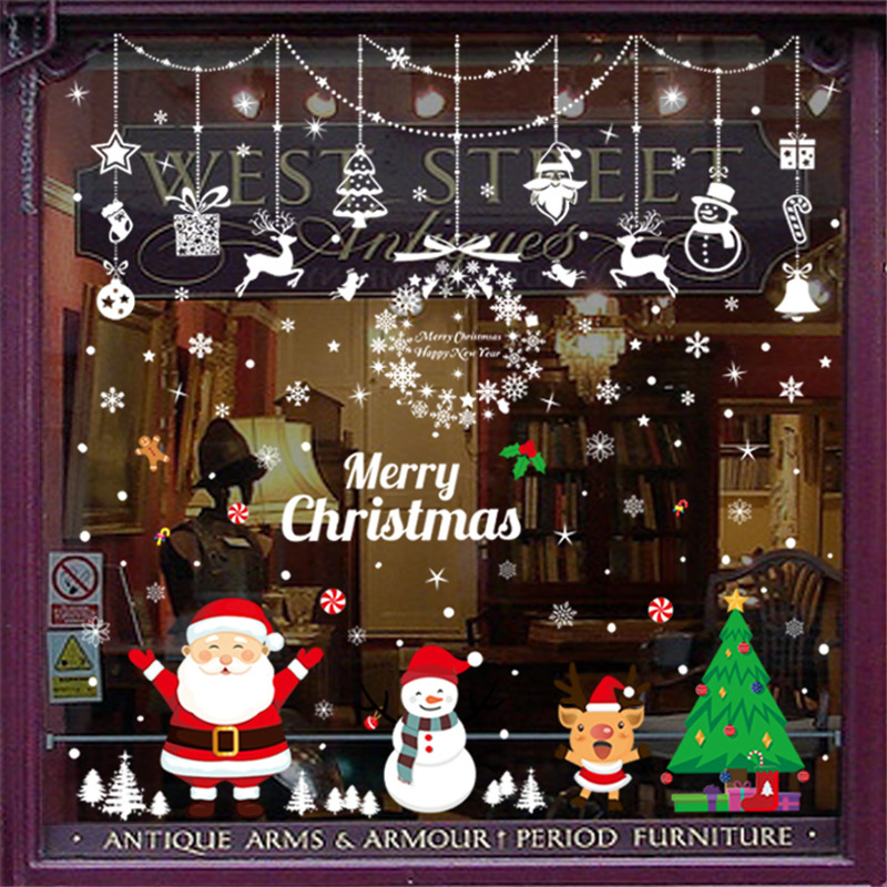 Christmas decorations Glass stickers shopping mall glass window scene layout Christmas wreath snowflake elk stickers