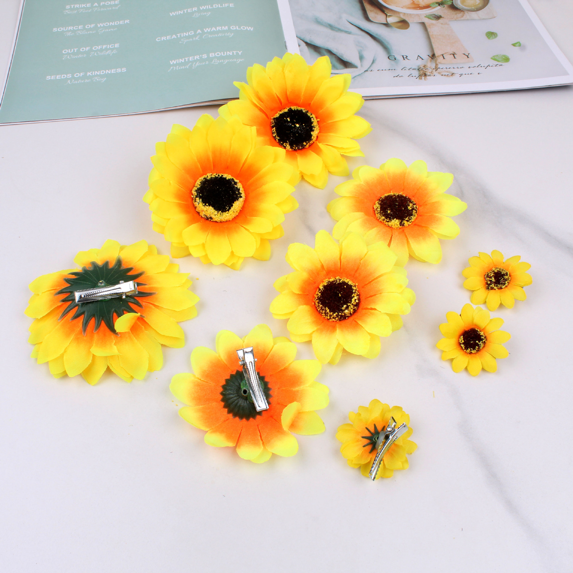 Korean style artificial sunflower duckbill clip fashionable fresh sunflower hairpin girls seaside vacation photo hair accessories