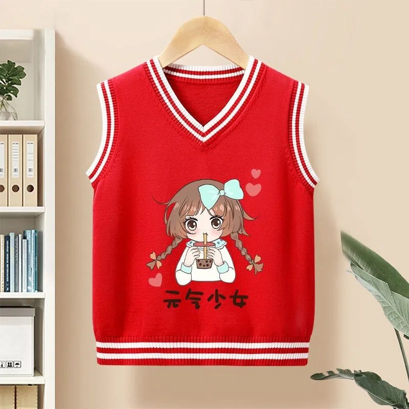 Picture of Girls' Knitted Vest Spring and Autumn New Children's Cartoon Wool Vest Children's Girls' College Sweater Outwear Fashion