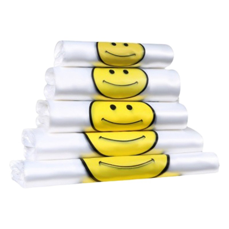 Smiley face thickened transparent plastic bag take-out food bag 50 pcs per bundle commercial packing bag portable vest shopping bag