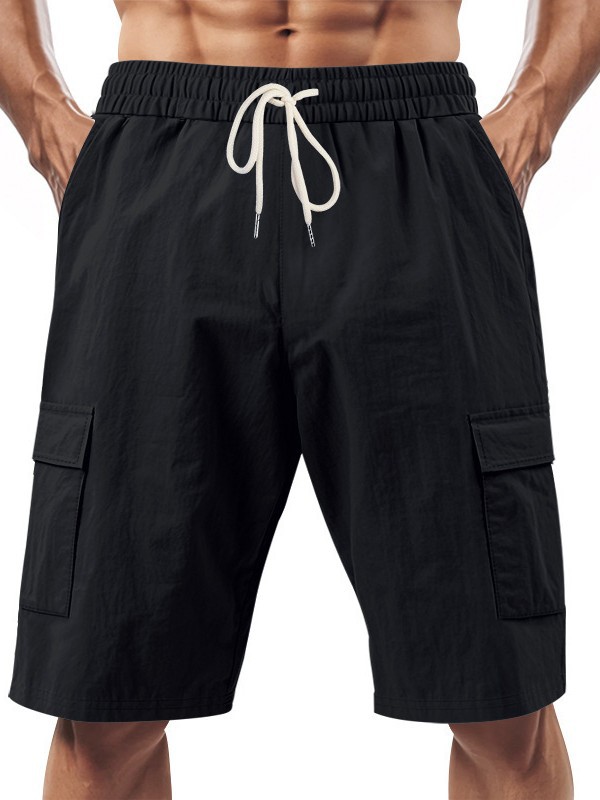 Cross-Border American Multi-Pocket Cargo Pants Men's Outdoor Sports Casual Loose Solid Color Linen Cargo Shorts