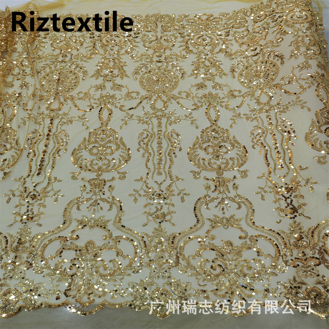 New European and American court style beaded wedding dress dress dress fabric bubble bead tube sequin embroidered fabric Beaded
