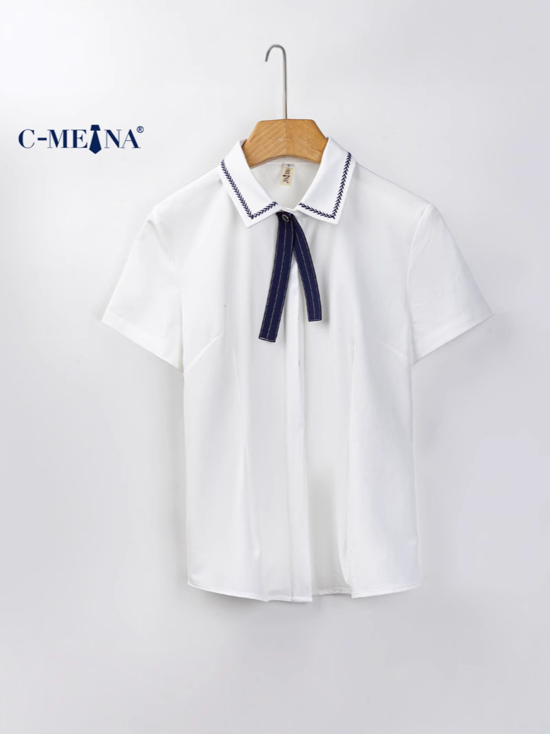 Picture of Summer New White Women's Short-Sleeved Chiffon Blouse, Elegant and Slim-Fit for Commuting, Fashionable and Stylish