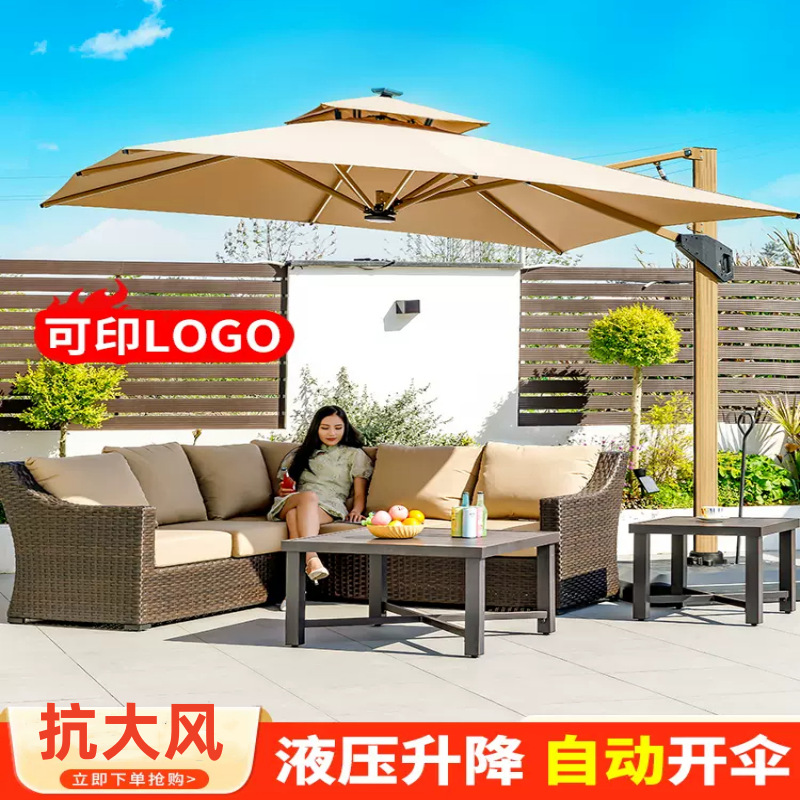 Outdoor Parasol Courtyard Umbrella with Light Solar LED Light Strip Outdoor Villa Terrace Garden Large Roman Umbrella