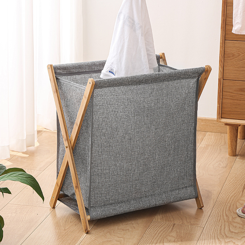 Picture of Household Solid Wood Dirty Clothes Basket Dirty Clothes Basket Laundry Storage Clothes Basket Foldable Large Bathroom Laundry Storage Basket