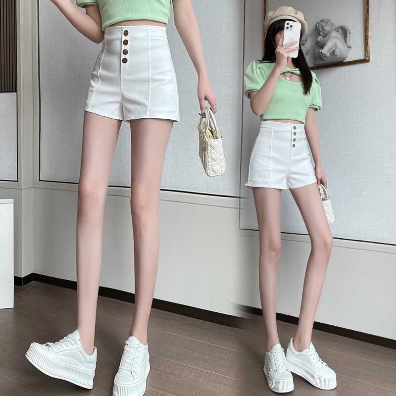 2023 Casual Breasted Wide-leg Pants High Waist Hip-lifting Summer Korean Style Fashionable All-match Wide-leg A- shorts