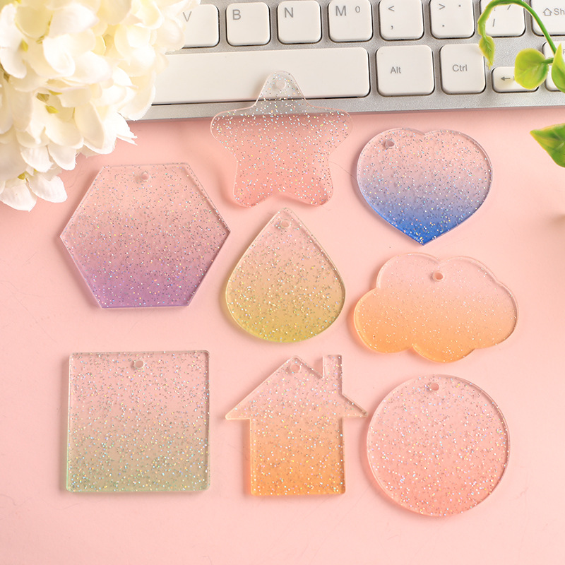 Picture of Glitter gradient laser diy goo card small disc love bean key chain Handmade star pendant acrylic goo plate